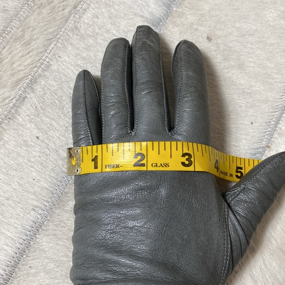 Mid-length 100% grey leather gloves, embossed wrist with slit! Size 7 - Picture 12 of 13